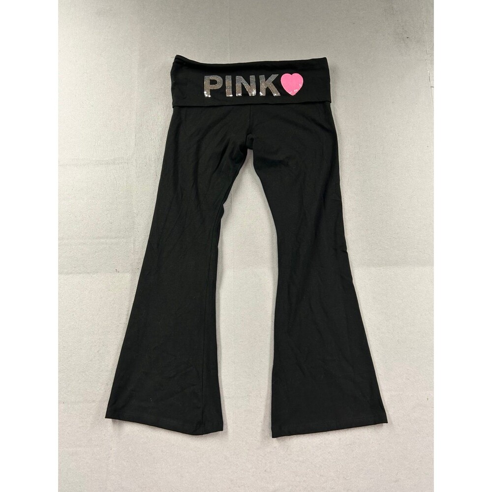 Victoria’s Secret PINK Foldover Flare Bling Leggings Black XL